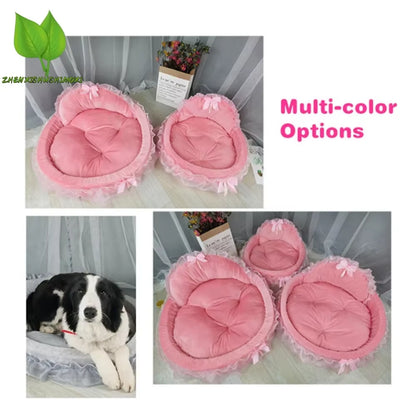 3D Fantasy Bow Lace Pet Bed for Dogs Romantic Detachable Oval Princess Pet Bed Dog Soft Sofa Nest Pet Wedding Furniture 1Pc