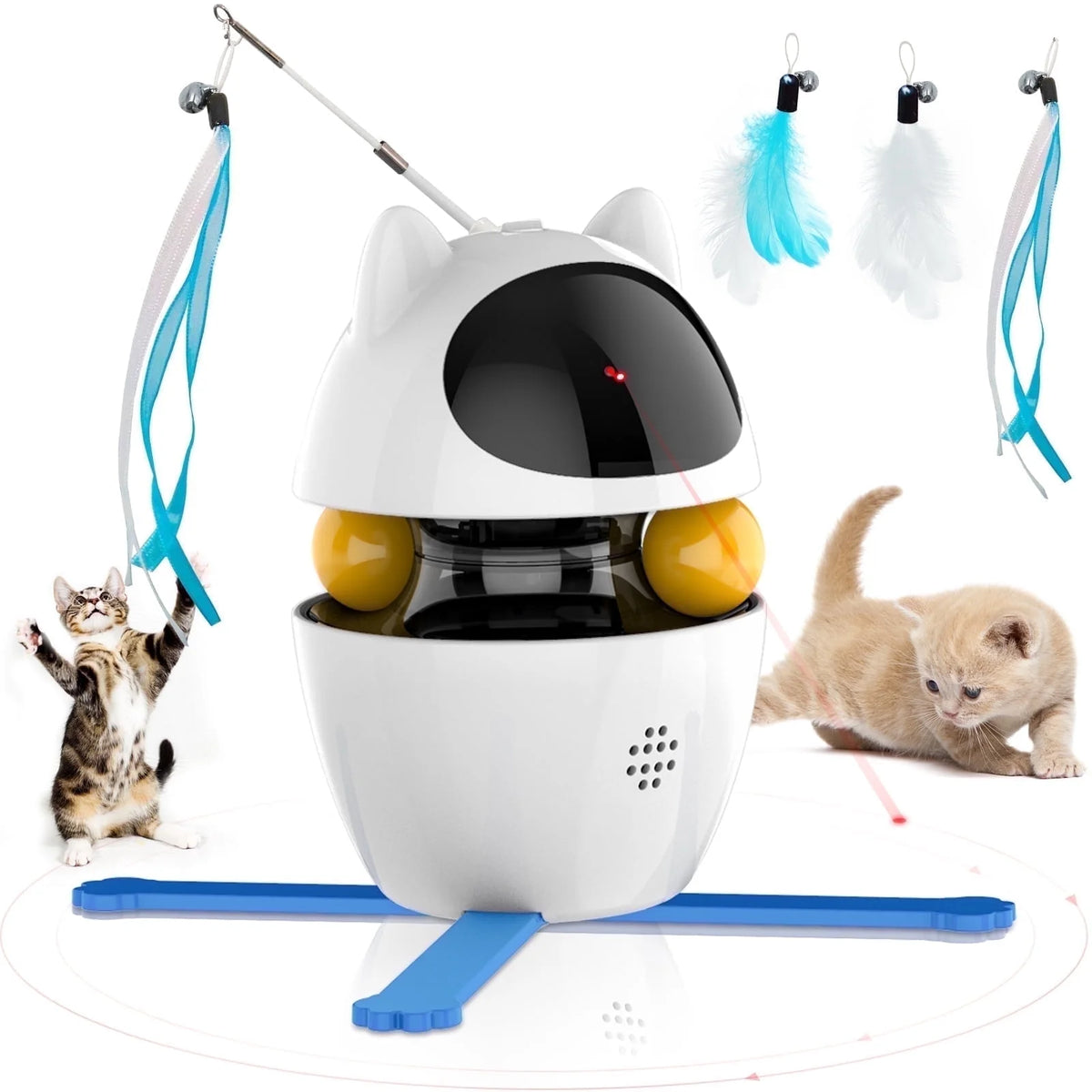 Automatic 3 in 1 Interactive Cat Toy with Laser and Feather for Indoor
