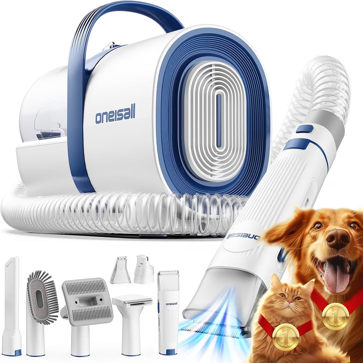 7 in 1 Dog Grooming Kit, Low Noise Pet Grooming Vacuum with 1.5 L Dust Cup, Dog Vacuum for Shedding Grooming, with 7 Professional Grooming Tools for Dogs Cats Pet Hair & Home Car Cleaning
