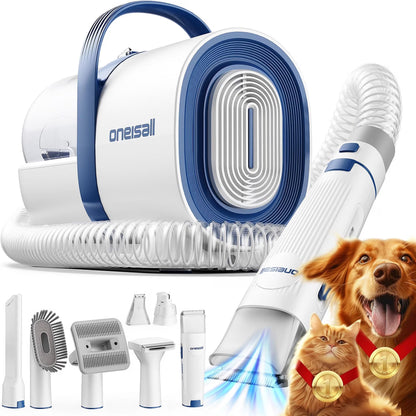 7 in 1 Dog Grooming Kit, Low Noise Pet Grooming Vacuum with 1.5 L Dust Cup, Dog Vacuum for Shedding Grooming, with 7 Professional Grooming Tools for Dogs Cats Pet Hair & Home Car Cleaning