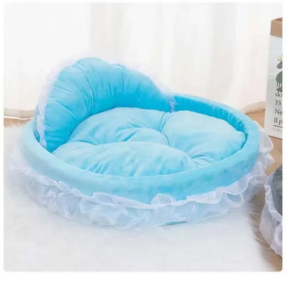 3D Fantasy Bow Lace Pet Bed for Dogs Romantic Detachable Oval Princess Pet Bed Dog Soft Sofa Nest Pet Wedding Furniture 1Pc