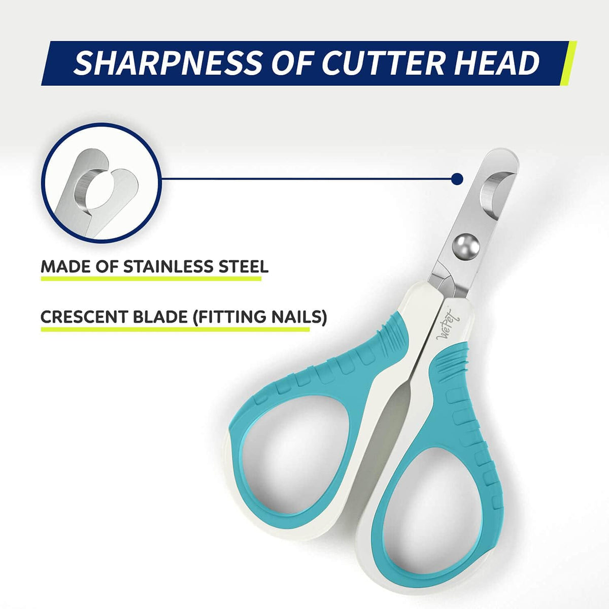 Pet Nail Clippers U07.1, Professional Claw Trimmer, Bended Scissor Special for Cats, Kittens, Dogs, Puppies, Small Animals, White/Pine Green
