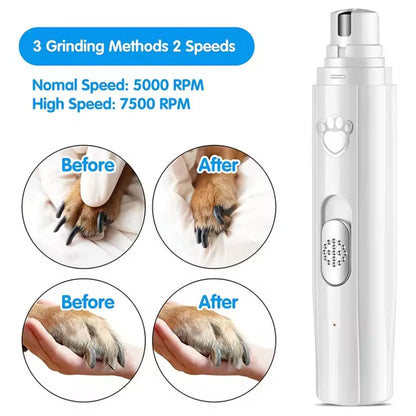 Pet Nail Clipper, Electric Dog Nail Grinder, USB Rechargeable Pet Nail Trimmer Painless with Polisher Wheel for Small/Large Pets